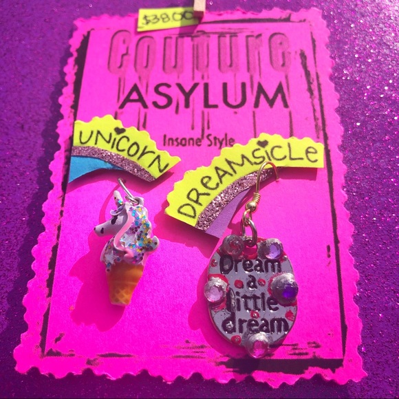 Unicorn Dreamsicle Ice-cream, Dangling Earrings - Picture 1 of 7